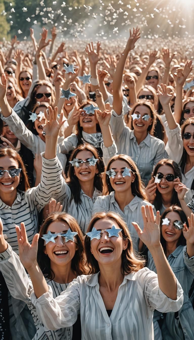 Smiling Women with Star-Striped Eye Covering