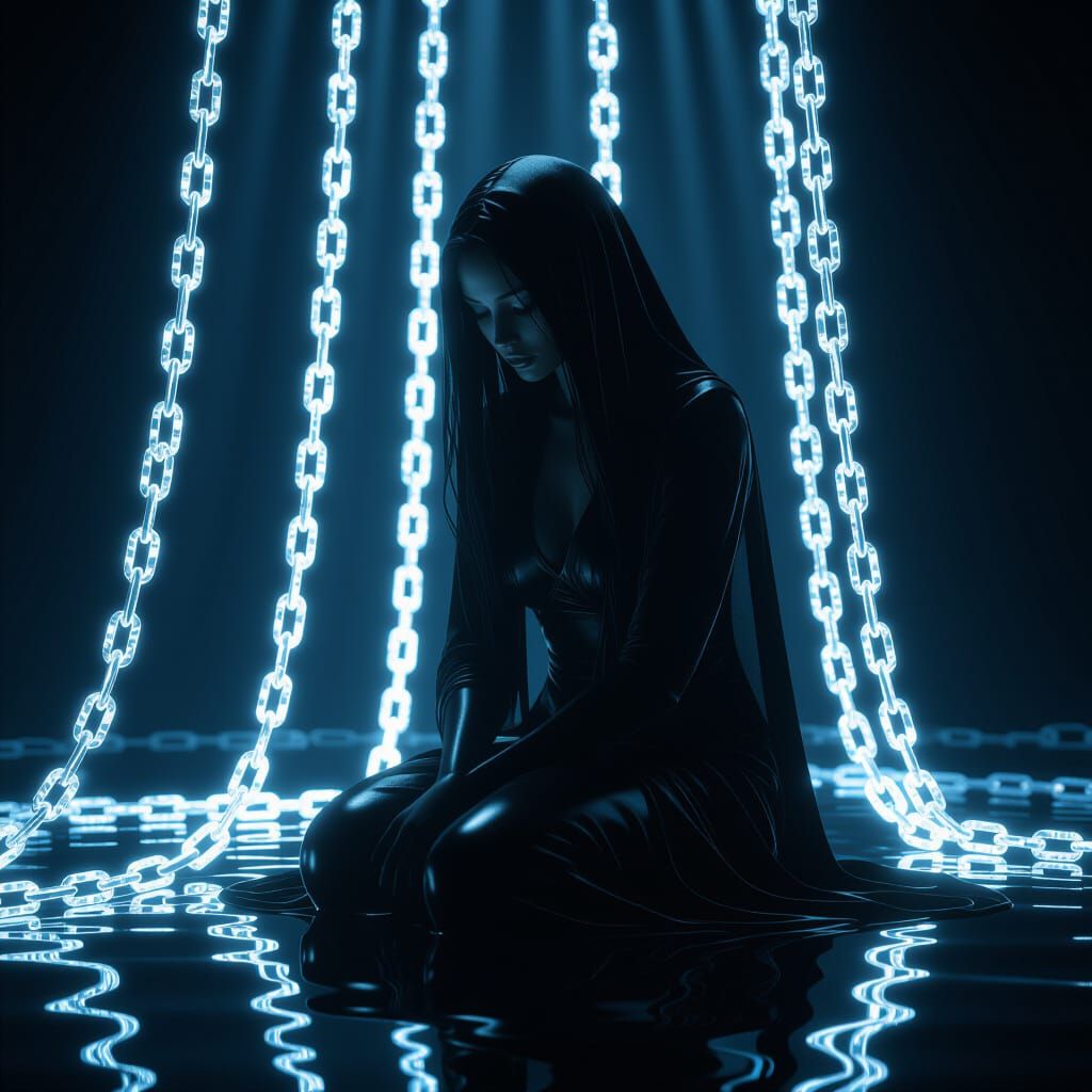 Ethereal Figure Bound by Crystal Light Chains