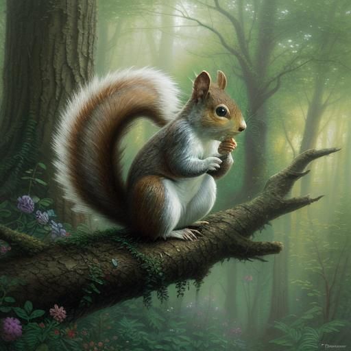 Winged Squirrel in Ethereal Forest Fantasy