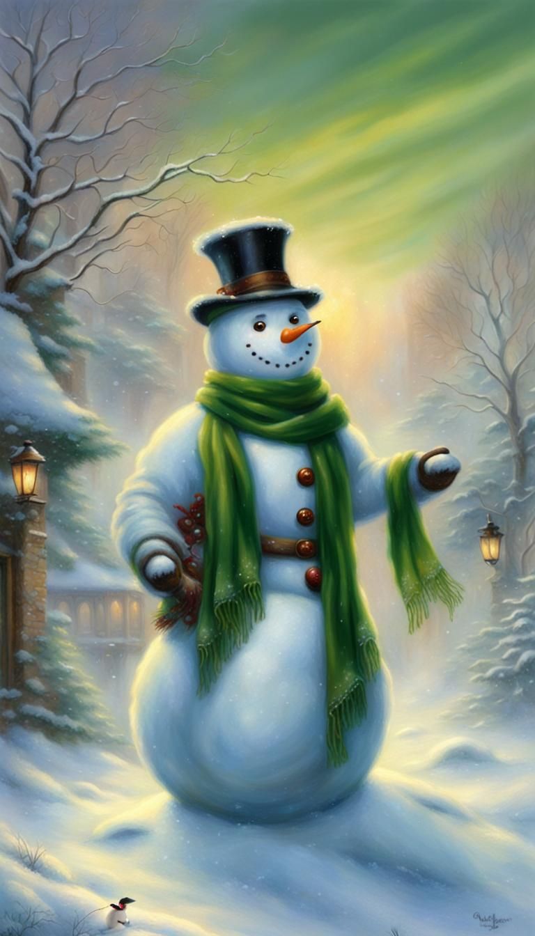 Ethereal Snowman in Misty, Hyperdetailed Fantasy Landscape