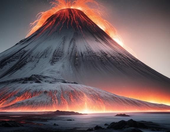 Iceland Volcano Eruption Under Northern Lights