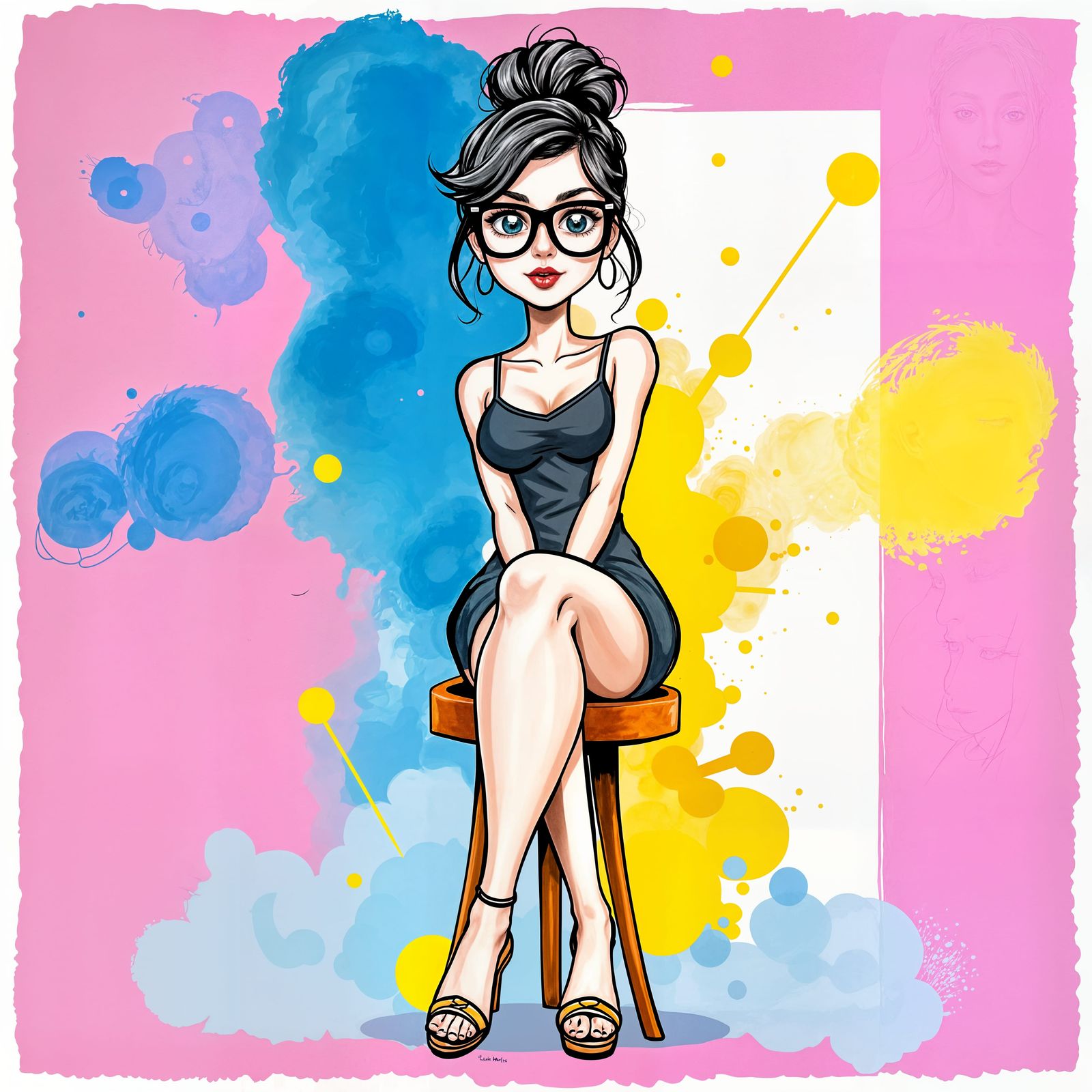 Vibrant Cartoon Woman in Stylish Minidress