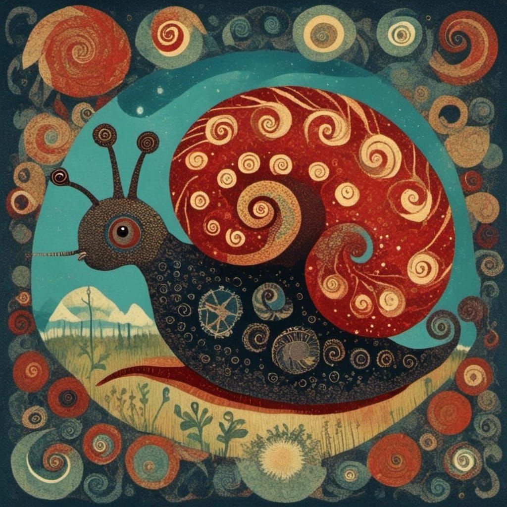Surreal Snail Portrait in Eileen Agar Style