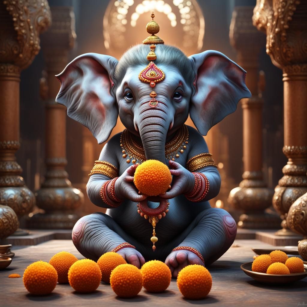 Baby Ganesha with Laddu
