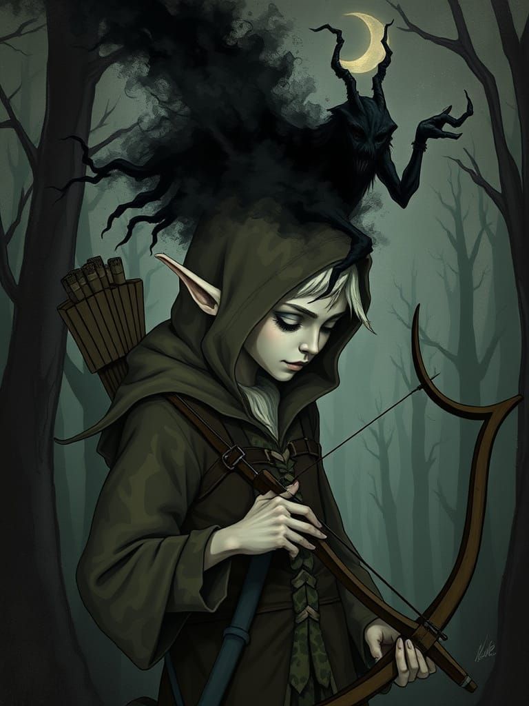 Mystical Elf in Camouflage with Smokey Aura