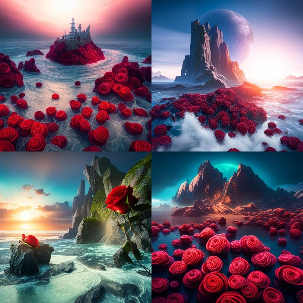 Roses in Ocean: Detailed Matte Painting