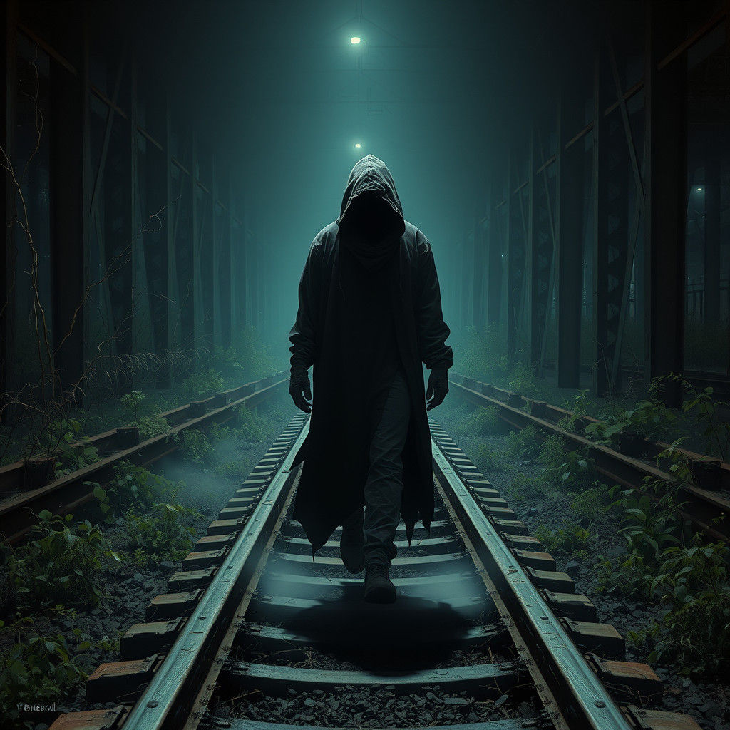 Ghostly Figure on Abandoned Train Tracks