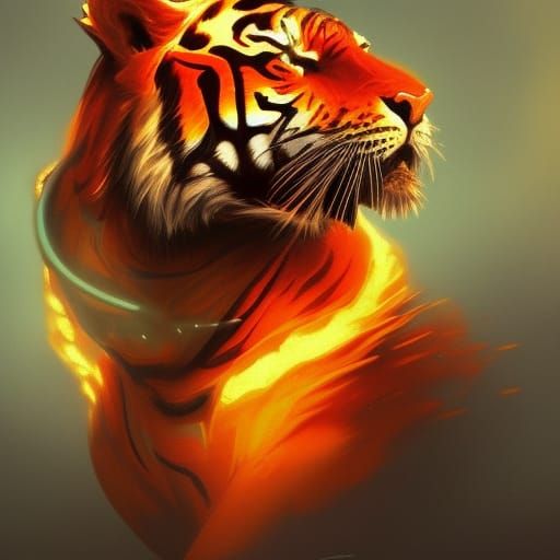 Hyperdetailed Flaming Tiger Portrait in Volumetric Lighting