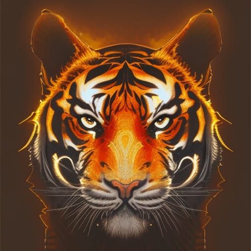 Fiery Tiger Portrait in Hyperdetailed Style