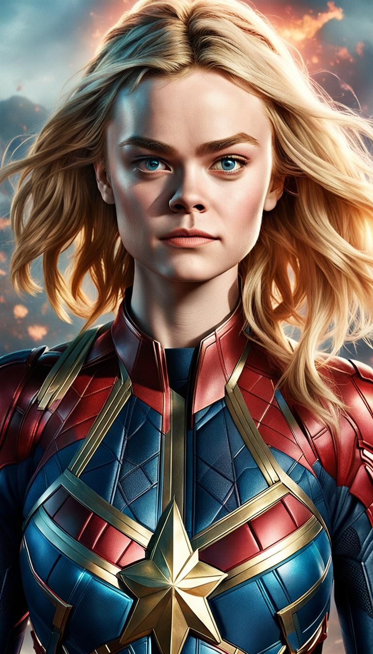 Elle Fanning as Captain Marvel in Heroic Portrait