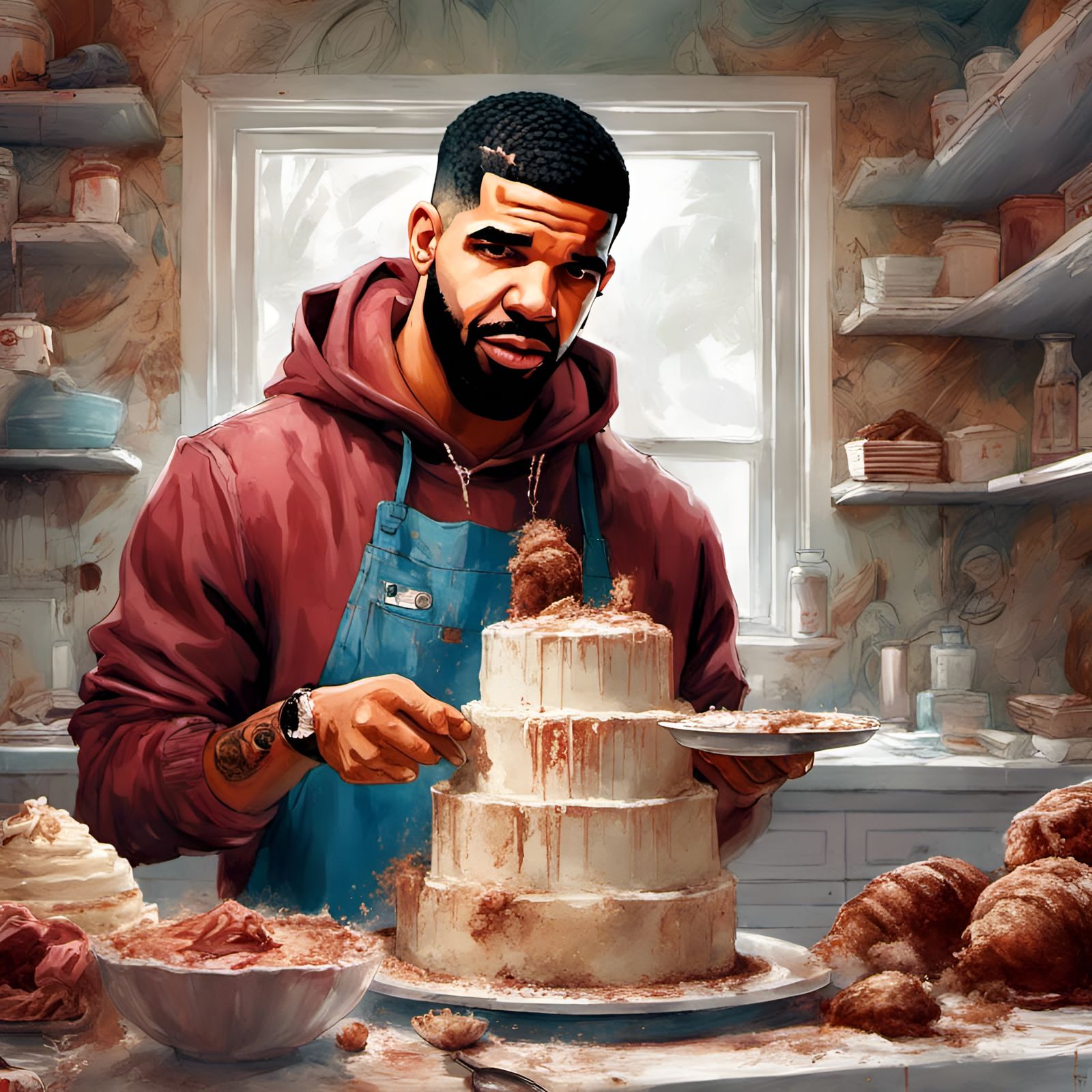 Drake Bakes: A Digital Illustration in Rockwell Style