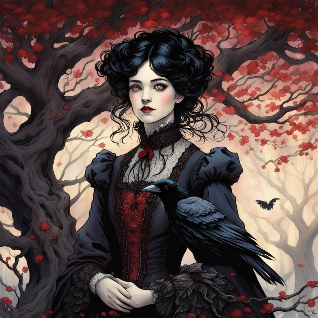Gothic Victorian Woman in Ethereal Forest, Dreamlike Art