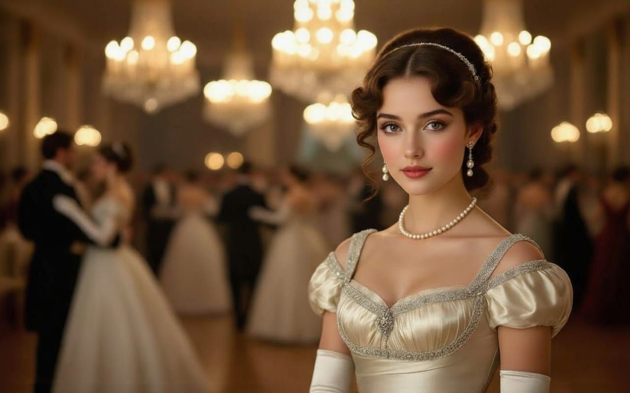 Regency Ball Portrait: Elegant Woman in Ivory Gown