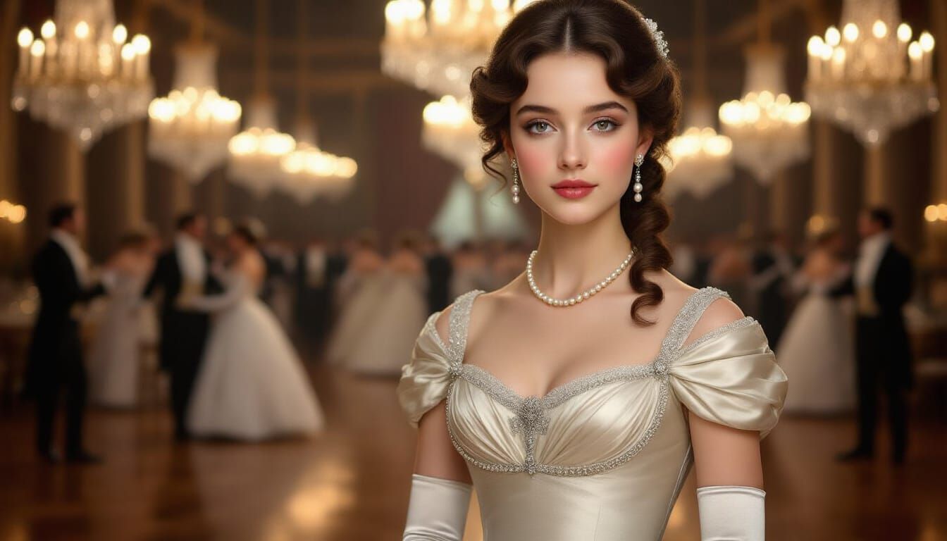 Regency Ball Portrait: Elegant Woman in Ivory Gown