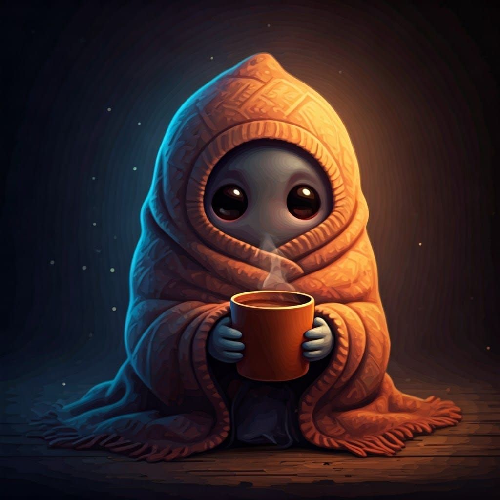 Cozy Ghost with Hot Coco: Fantasy Concept Art