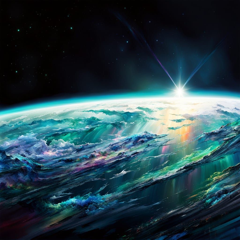 Ethereal Earth From Space: Digital Watercolor Art
