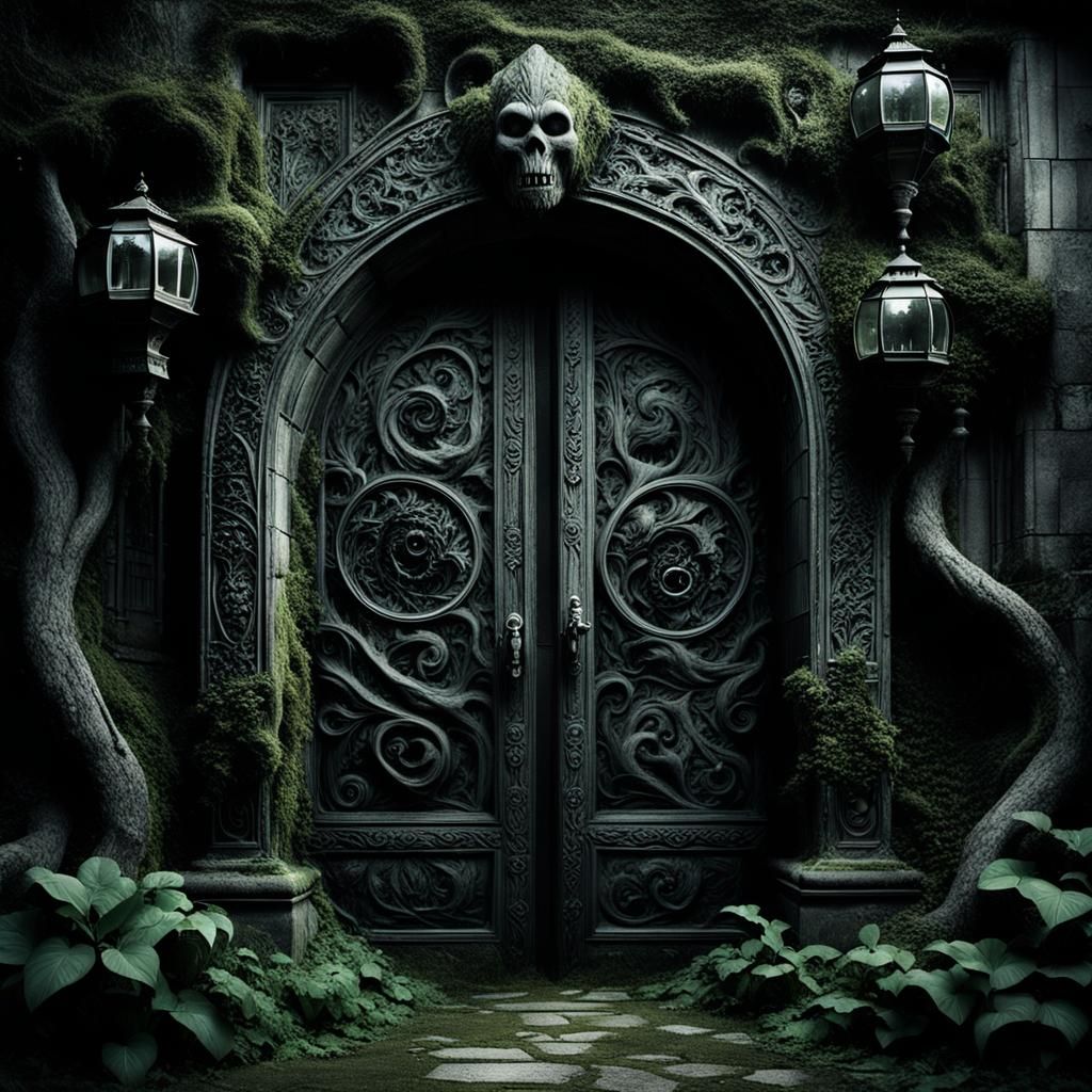 Grotesque Door Opens in Hellish Surrealist Garden