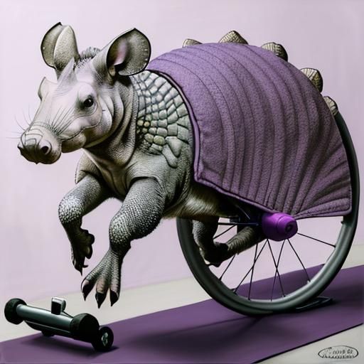 Armadillo on Exercise Wheel: Realistic Chalk Art