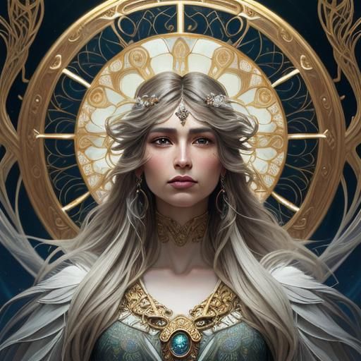 Angelic Being with Piercing Gaze in Art Nouveau Style