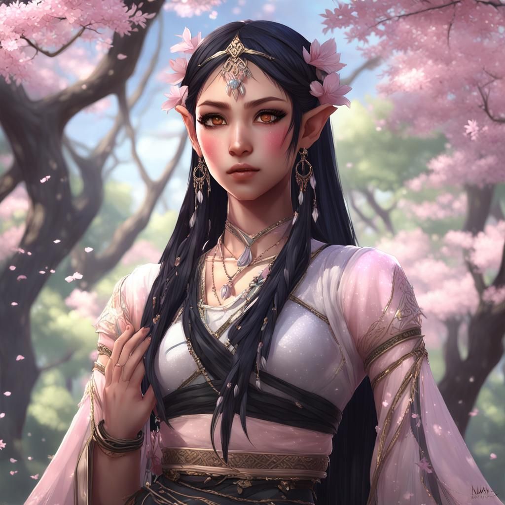 Elegant Half-Elf Belly Dancer in Anime Style