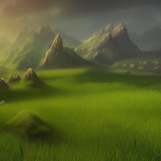 Fantastical Green Landscape in Detailed Matte Painting