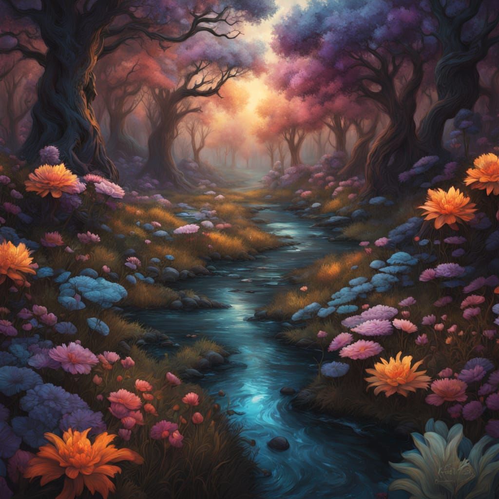 Ethereal Arboretum at Dusk in a Fantastical Atmosphere