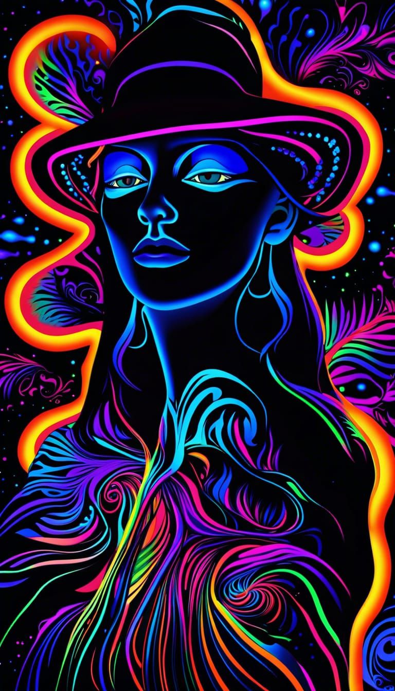 Psychedelic Double Exposure Art in Fluorescent UV Colors