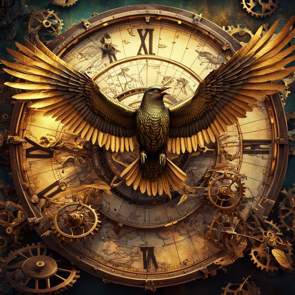 Steampunk Birds Fly Above Ancient Map