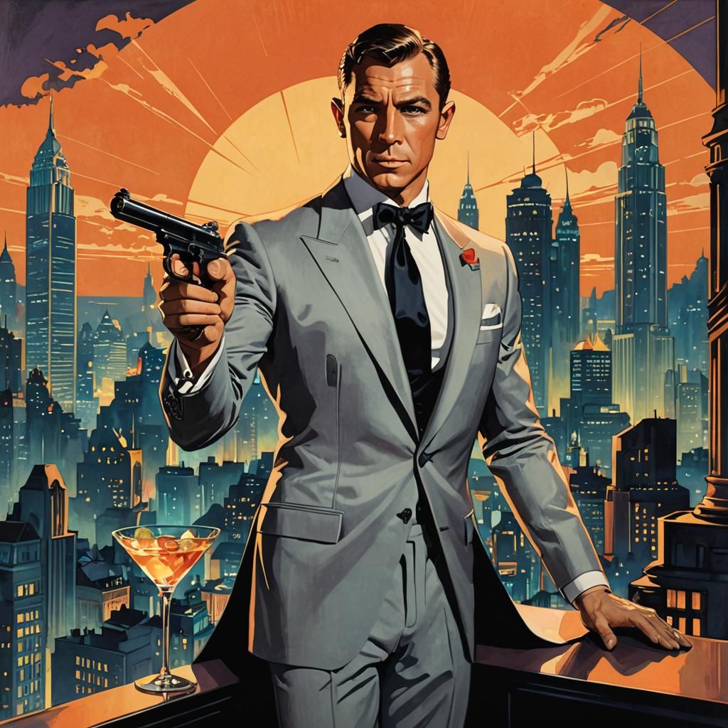 James Bond Illustration in Art Nouveau Style