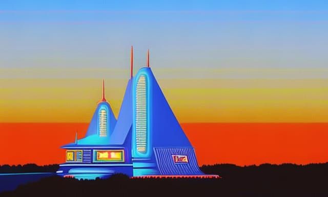 Mars Capsule Lights Up: Synthwave Retro Gouache Art