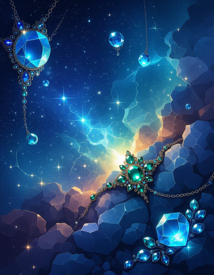 Cosmic Nebula of Lapis Lazuli & Emeralds with Cracked Bubble...