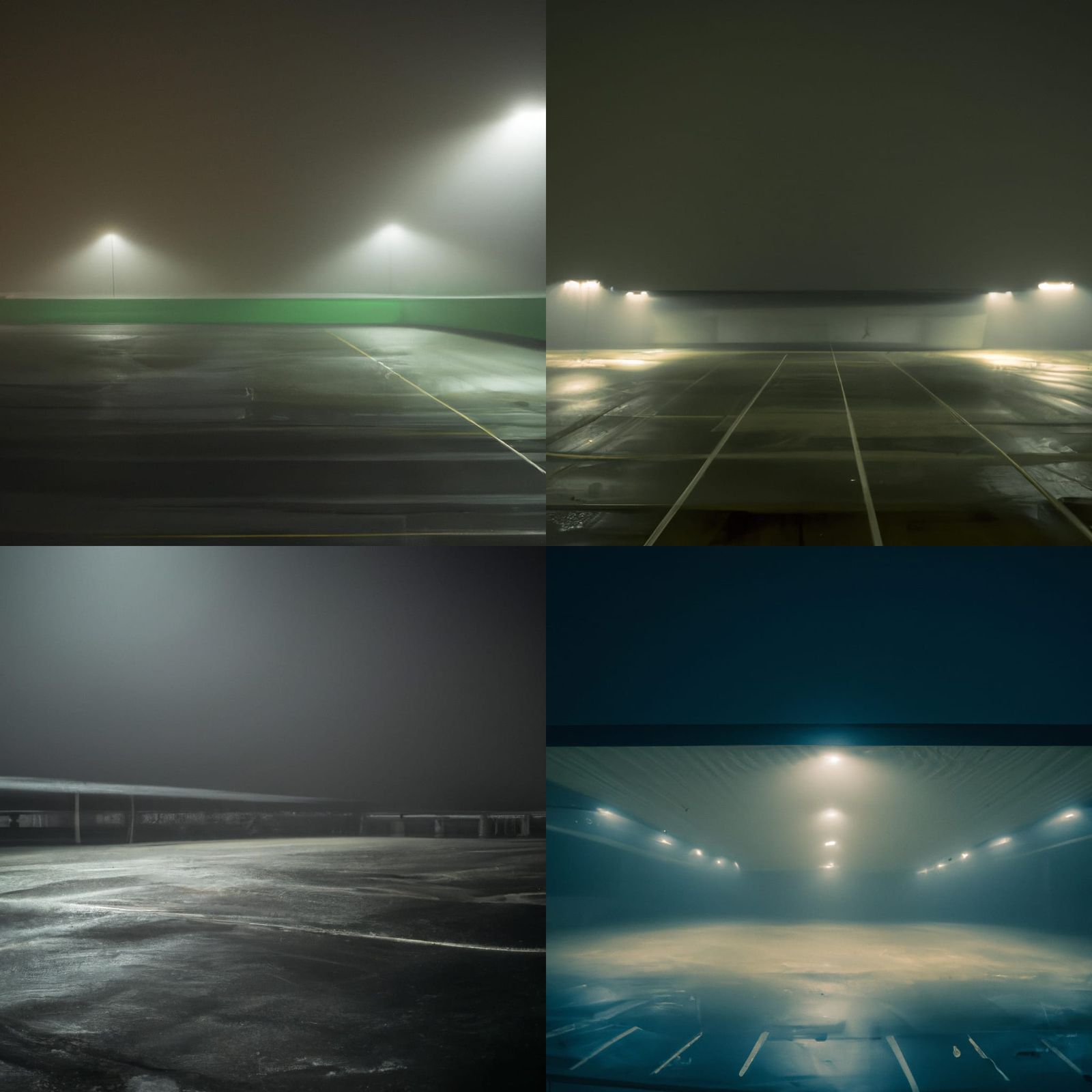 Eerie Fog-Shrouded Parking Lot at Night