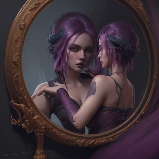Lurid Woman Gazing in Mirror: Detailed Digital Painting