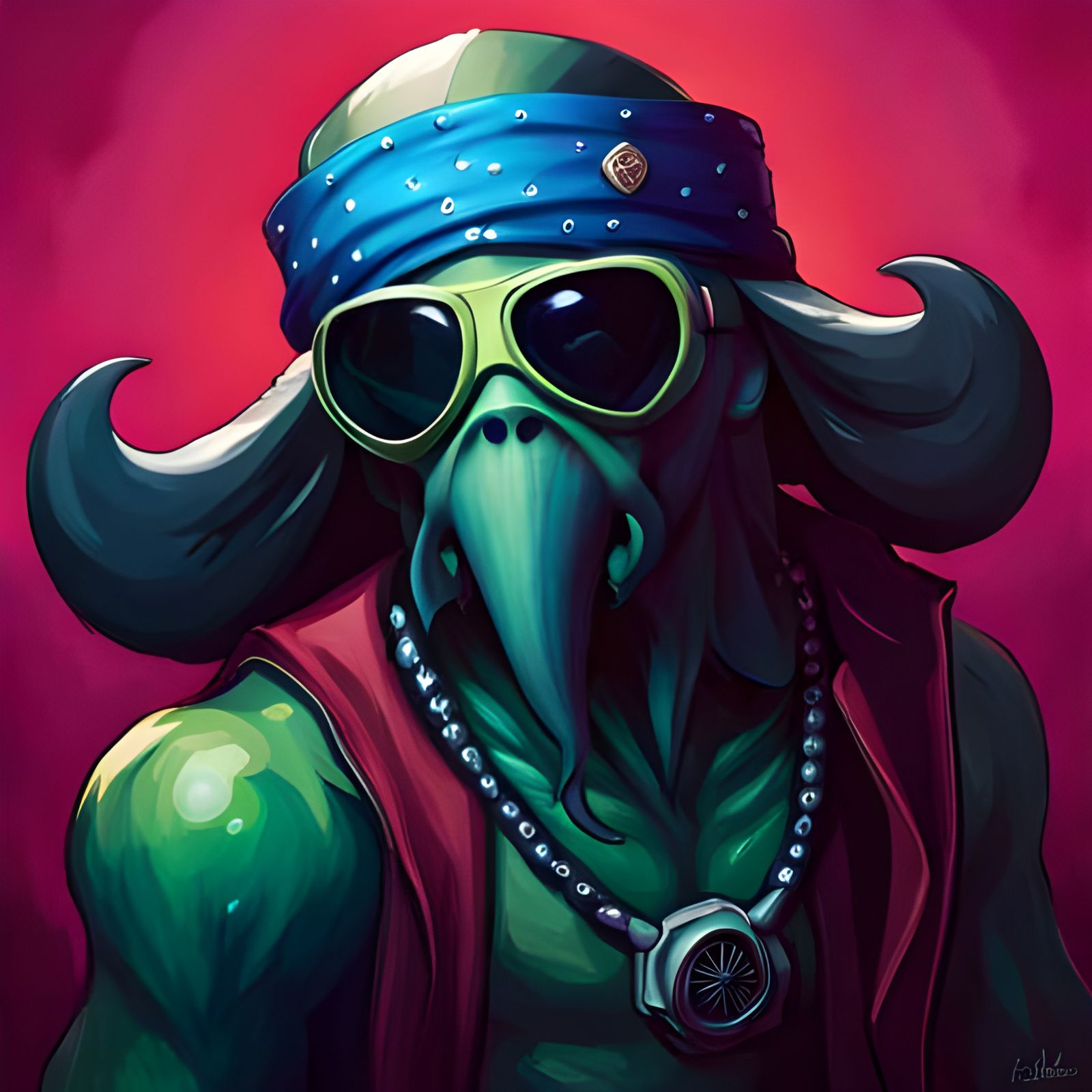 Cthulhu Portrait with Bandana in Art Nouveau Style