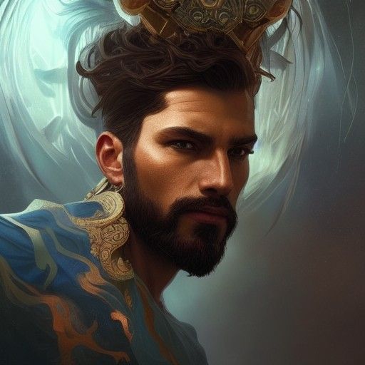 Handsome God of Protection Portrait in Hyperdetailed Style