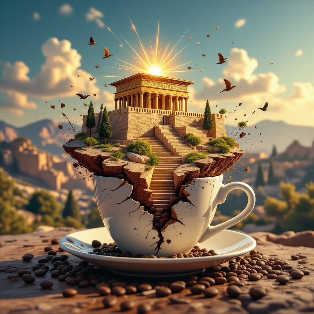 Solomon's Temple Erupts from Coffee Cup