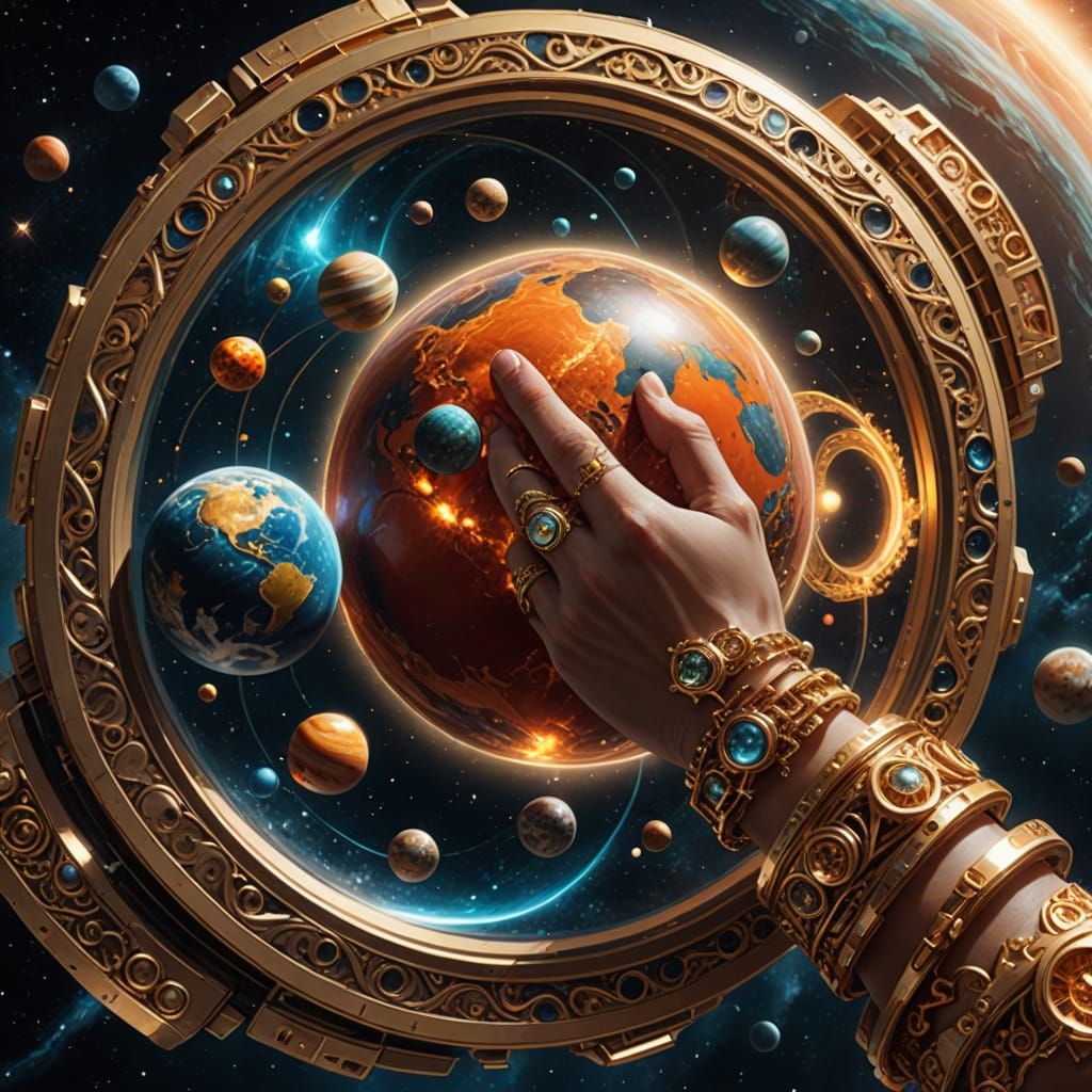 Golden Cosmic Wristpiece with Planets
