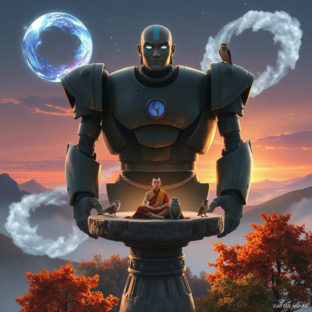 Aang in Harmony with the Elements