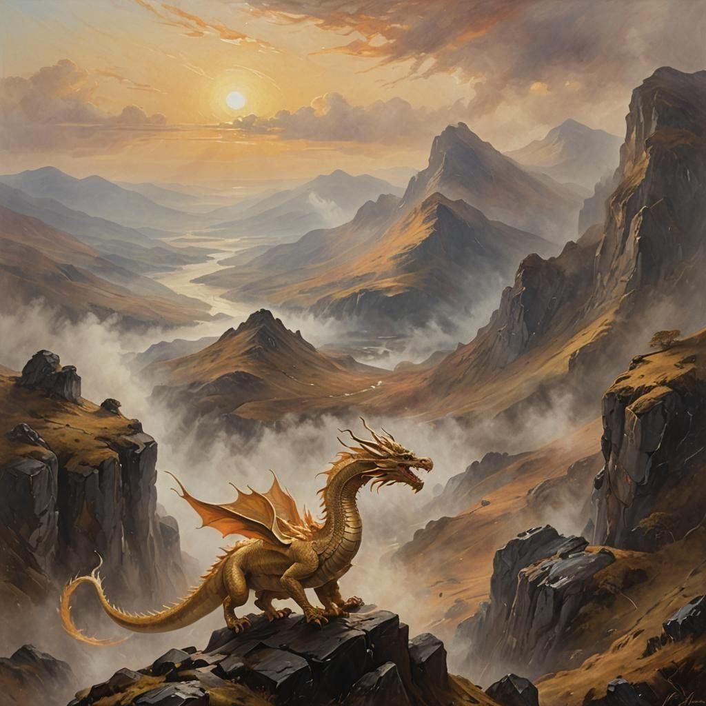 Golden Dragon in Highlands, Turner Style Oil