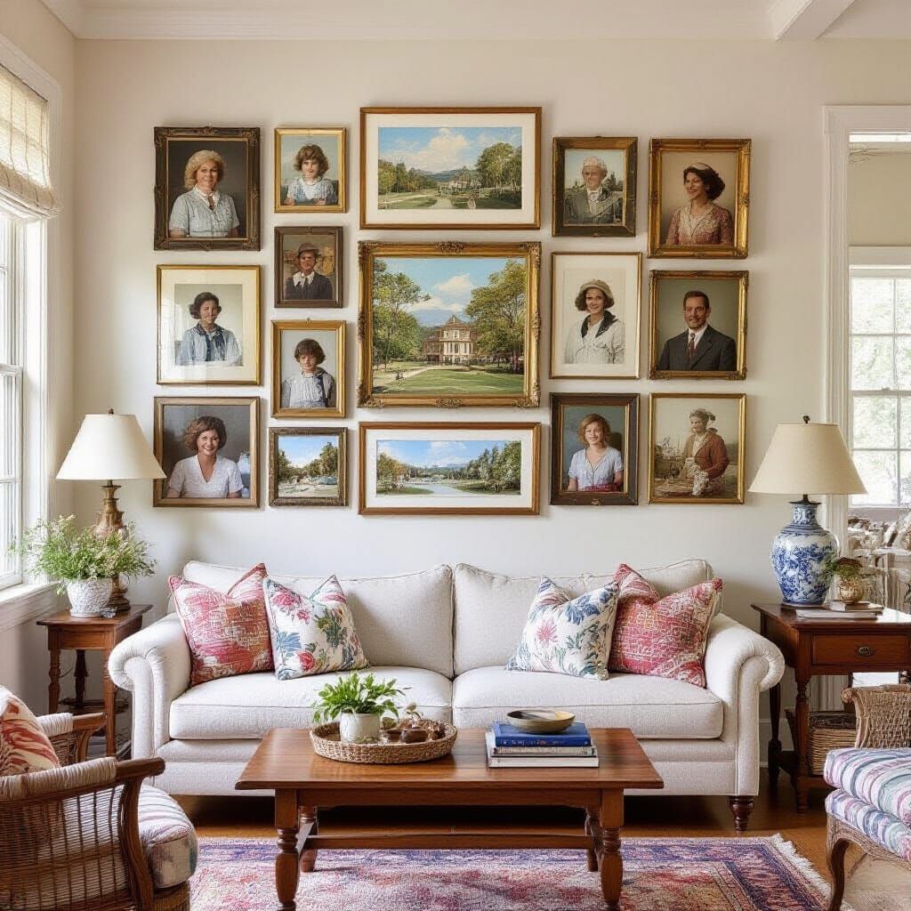 Cozy Living Room Wall Adorned with Family Photographs