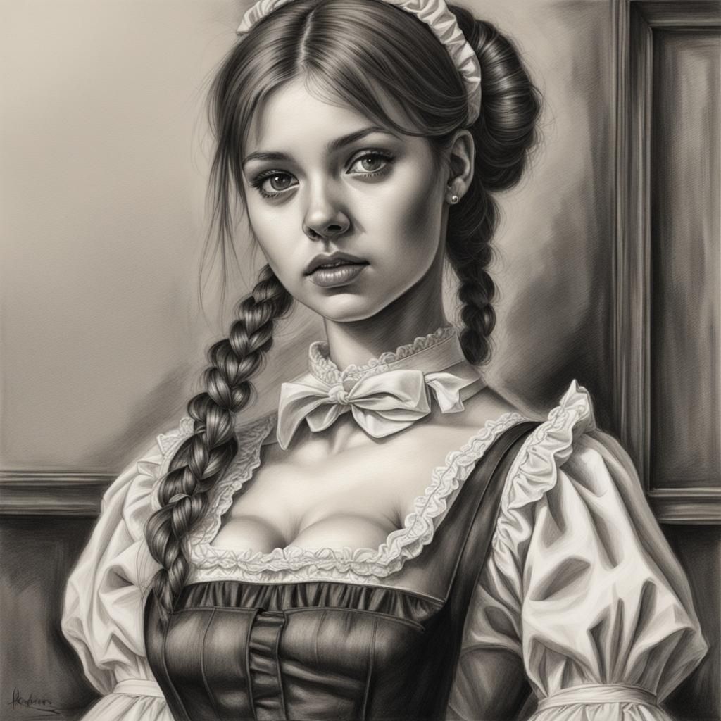 Detailed Charcoal Drawing of a Maid