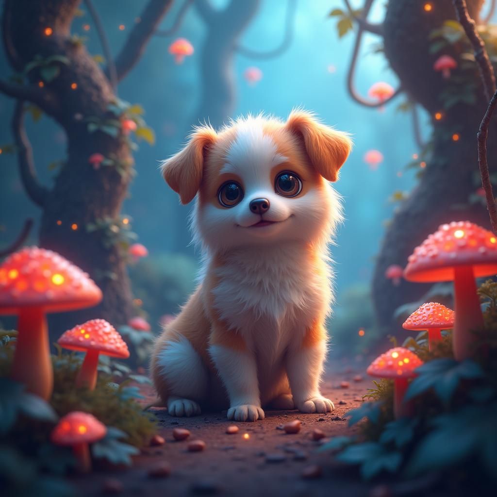 Yorkie Puppy in Mystical Forest Digital Painting