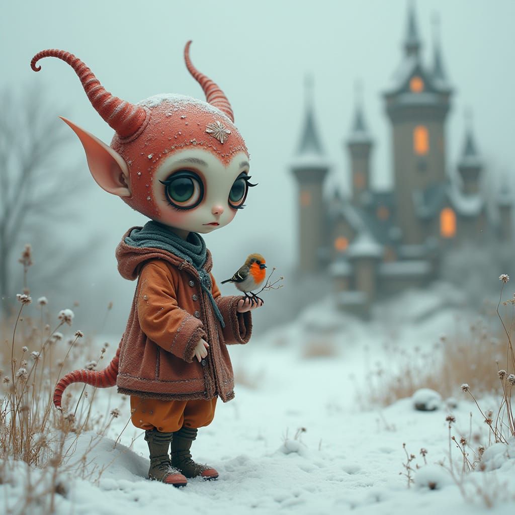 Whimsical Alien Character as Tufted Carpet Art