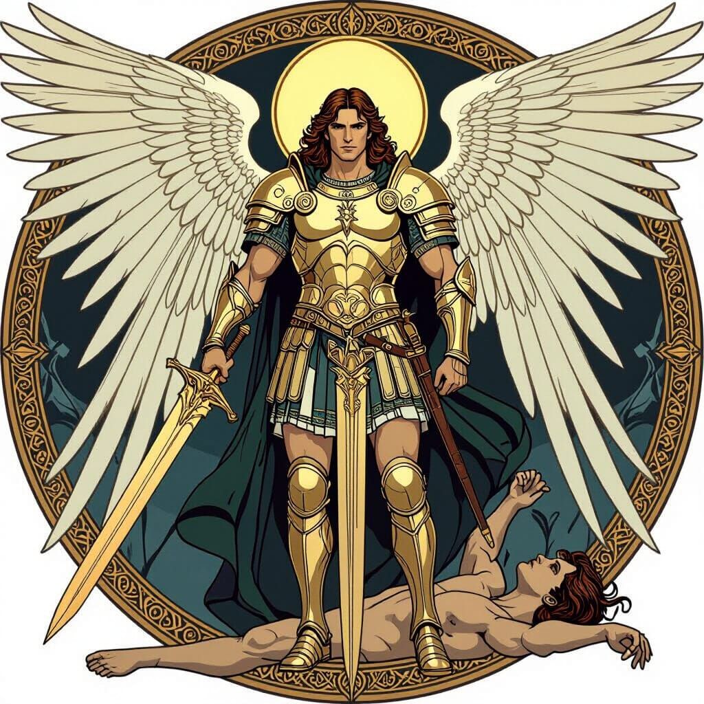 Archangel Michael: Art Nouveau Line Art Illustration