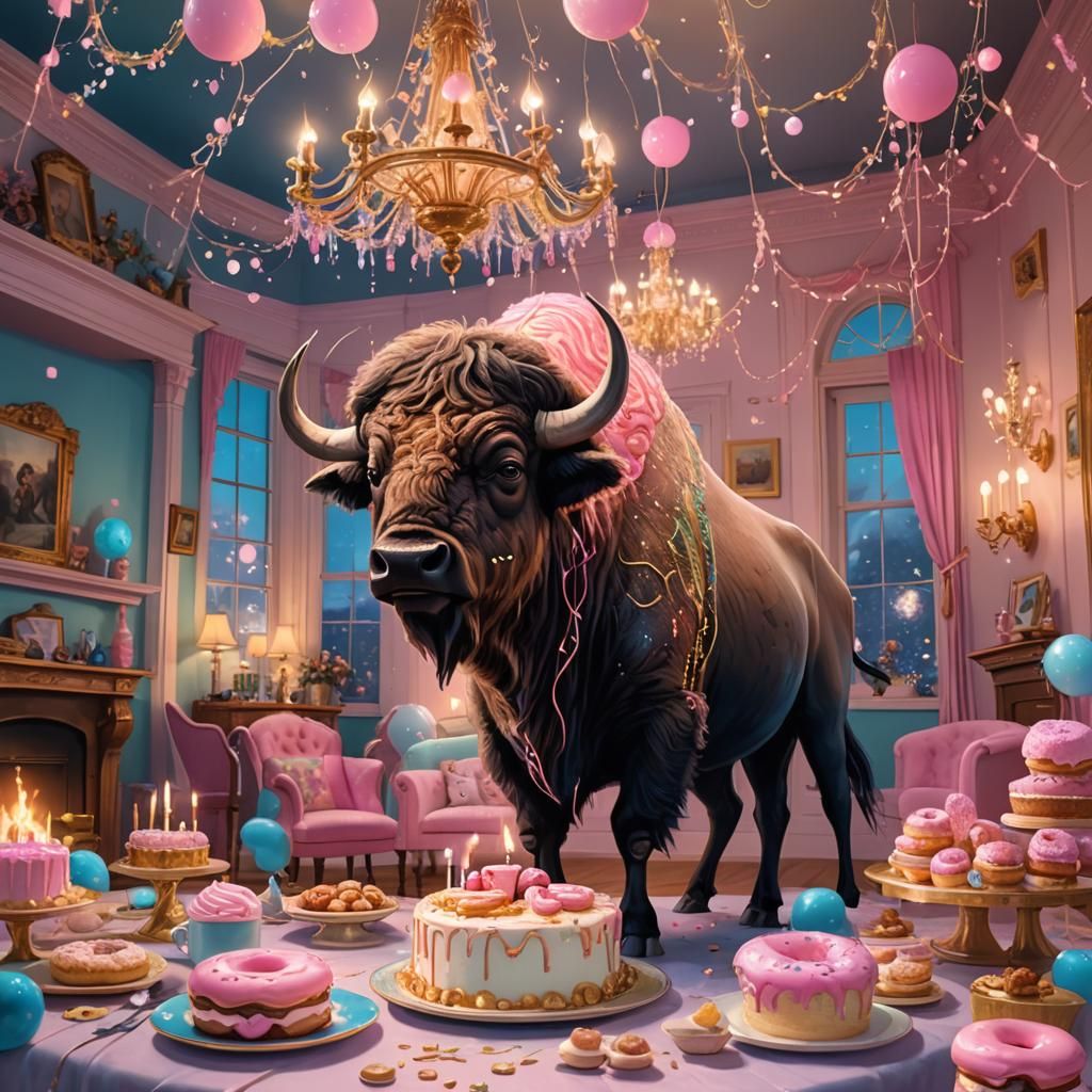 Buffalo's Living Room Party: Vibrant Matte Painting