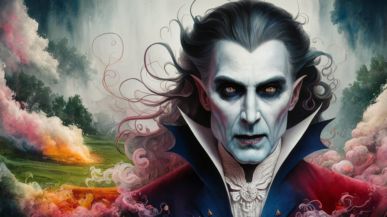 Vampire Portrait in Ethereal Watercolor Fantasy Style