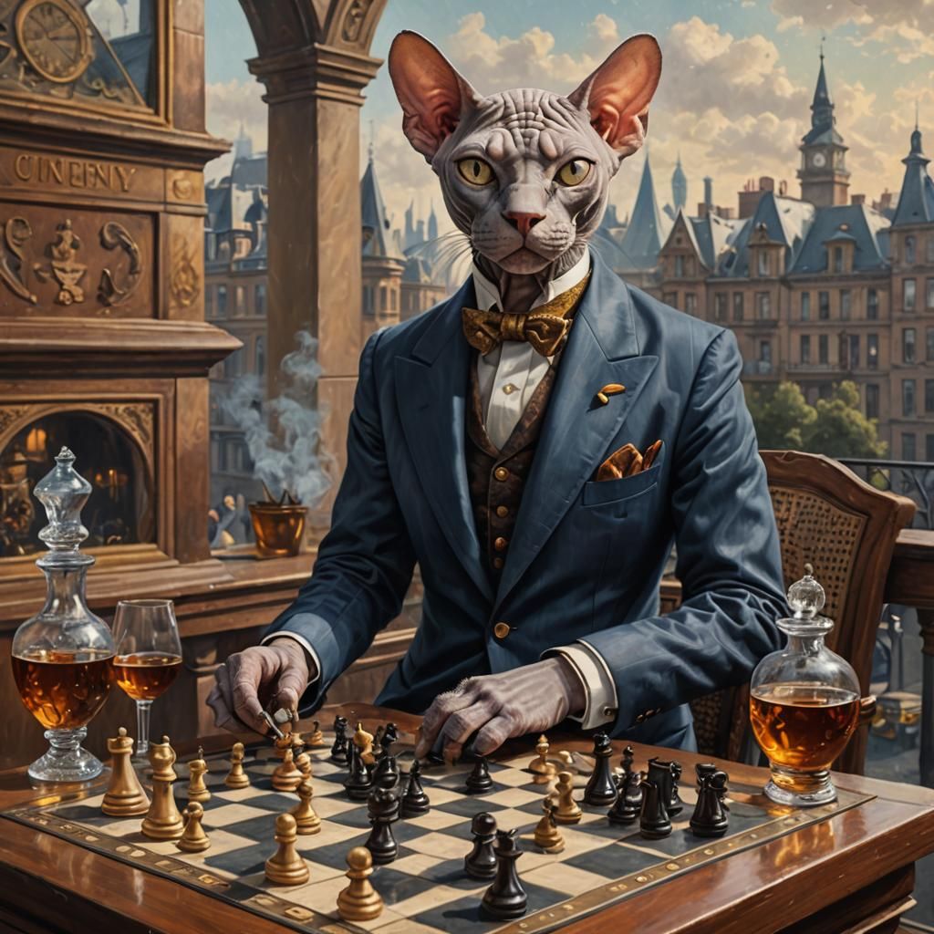 Sphynx Cat as 19th Century Capitalist