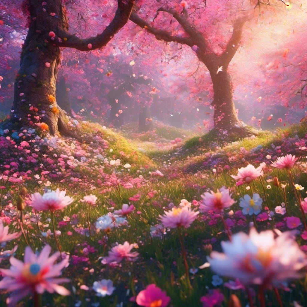 Spring Dance: Flowers, Trees, and Joyful Nature