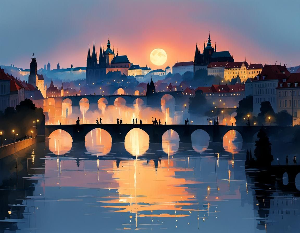 Prague in Soft, Dreamy Evening Light, Inspired by Classic An...