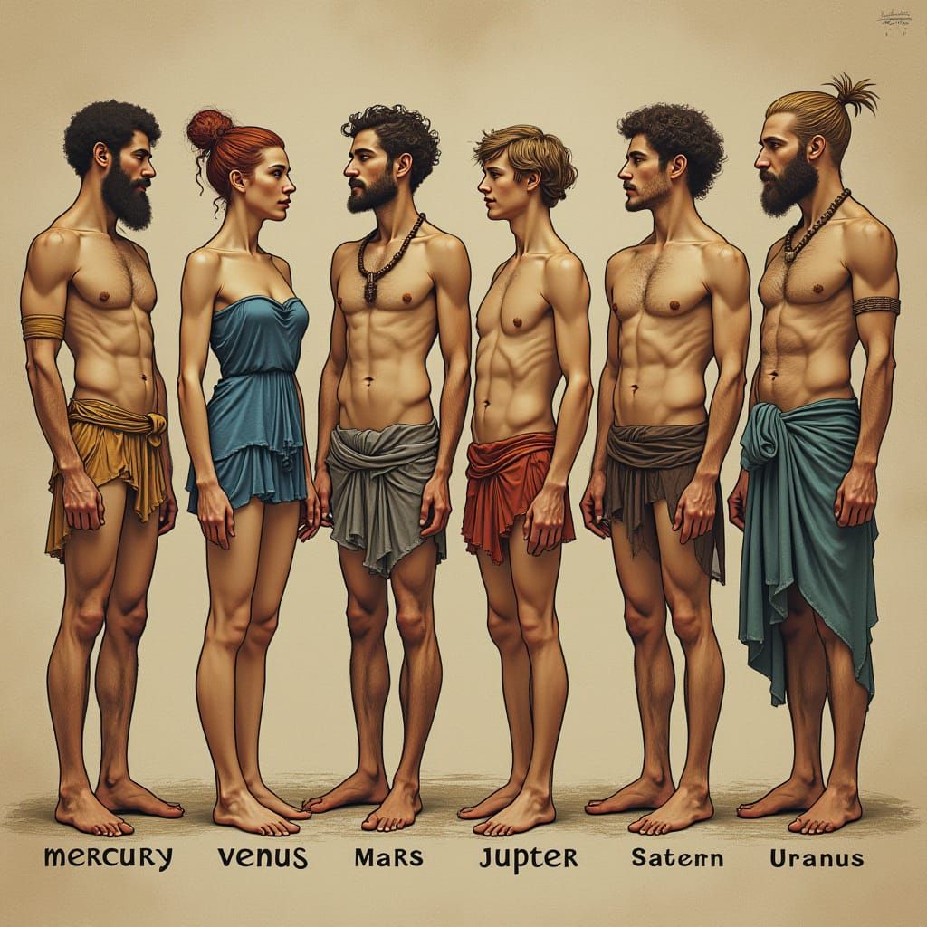 Seven Planets as Gods in a Row